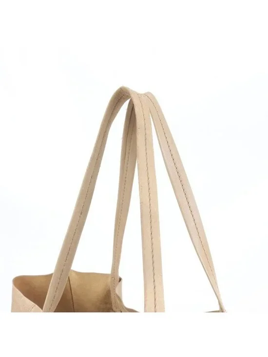 Celine Horizontal Cabas Leather Tote Beige Shoulder Hand Cem - Picture 2 of 9